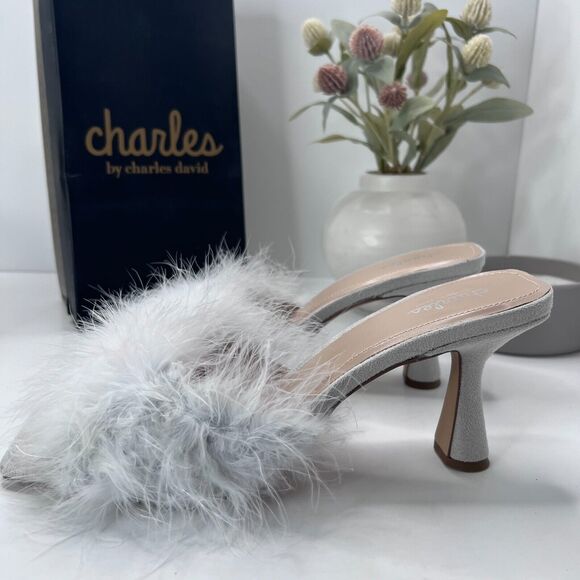 Charles by Charles David Pazazz Feathers Slide Square Toe Women 12M Tried OnFlaw - Picture 1 of 12